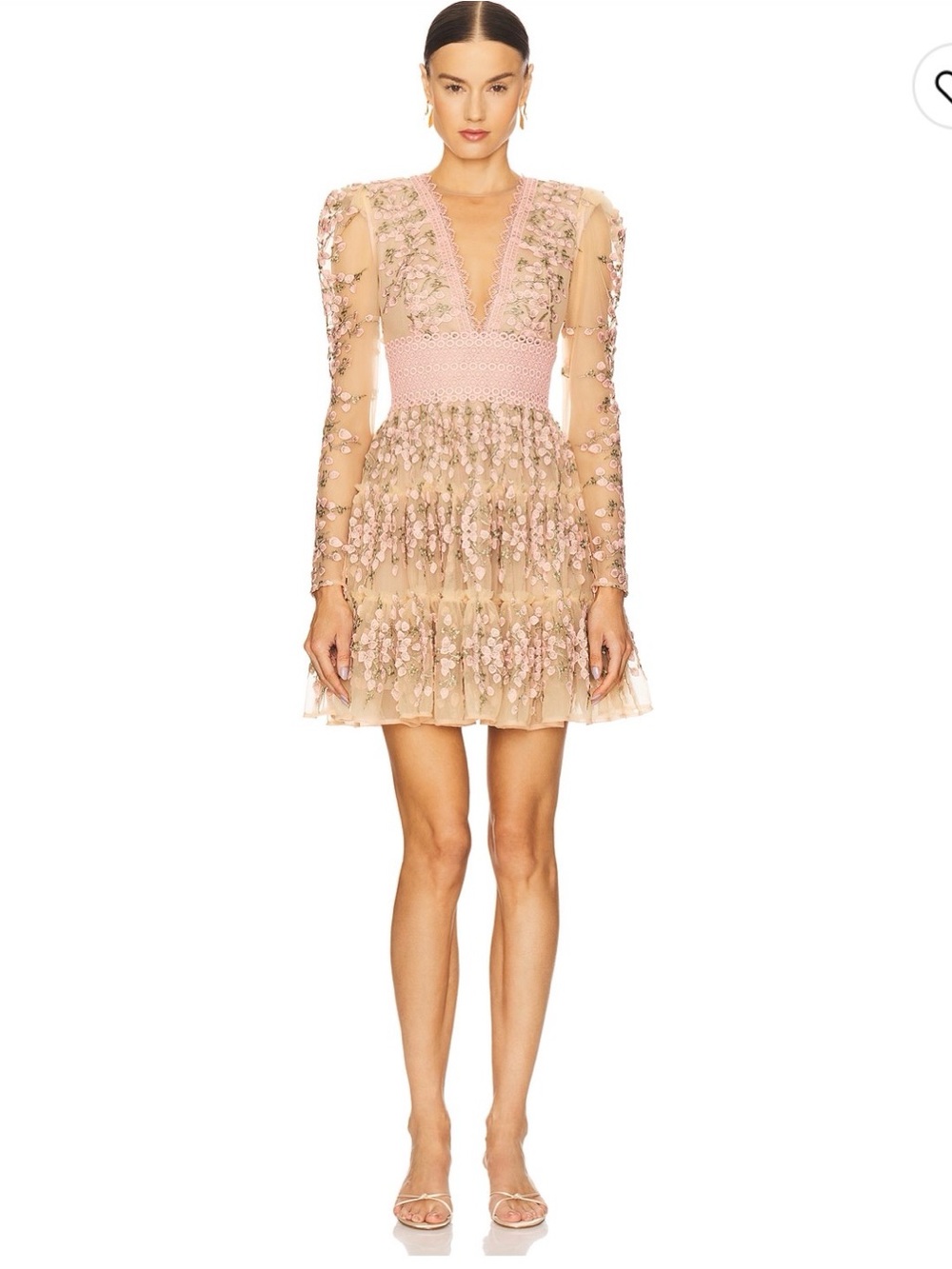 Bronx and Banco Blush Pink Embroidered V-Neck Mini Dress